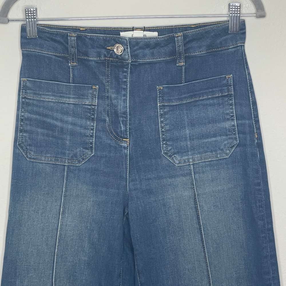 Reiss Sakura Flare Patch Pocket Jeans Mid Blue Petite High Rise Size 27P NEW - Picture 4 of 10
